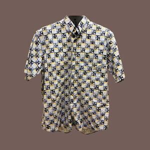 Vintage Crossings Men’s Blue Geometric Print Short Sleeve Button-Up Shirt Size M